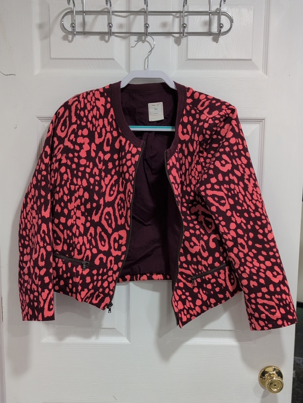 GAP Maroon and Pink Animal Print Zip Jacket